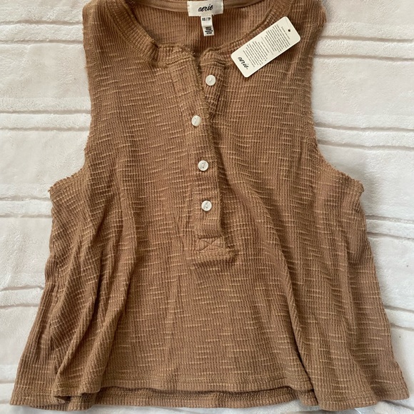 aerie Tops - Aerie Tan Button-Front Tank Top